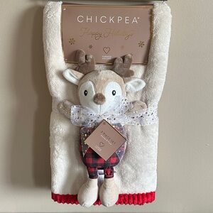 Chick Pea Holiday Christmas Baby Blanket Red Plaid Reindeer Plush NEW!